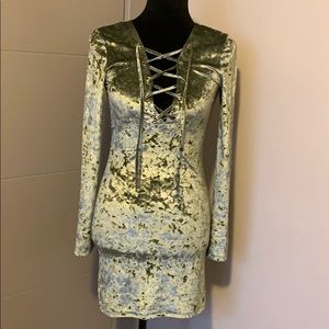 Green crushed velvet dress